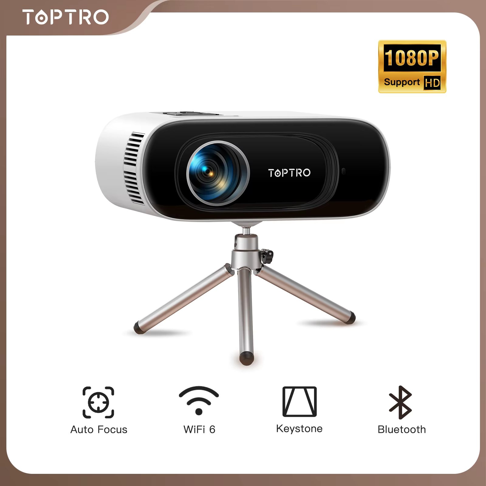 TOPTRO Mini Projector Full HD Support 1080P 16000 Lumens Auto Keystone WiFi Bluetooth Video Projector Portable Home Theater