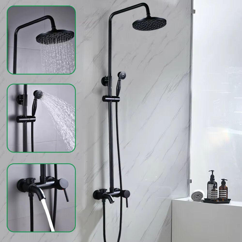 Retro Rainfall Shower Head with Bathroom Faucet and Bathtub Tap Wall-Mounted Cold and Hot Water Mixer Shower System