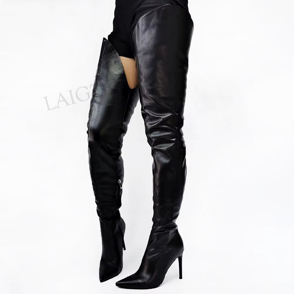 DOBANER Women Over Knee Boots Faux Leather Side Zip High Heels Thigh High Boots Bottes Ladies Shoes Woman Plus Size 42 43 45 47