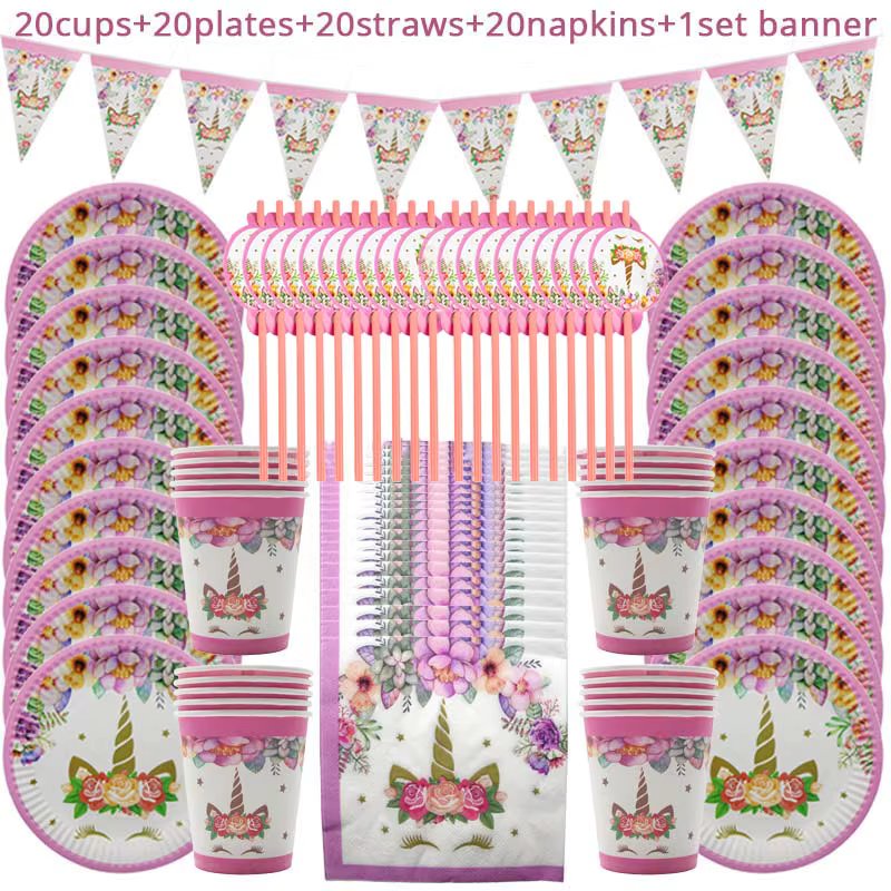 81pcs Unicorn Party Supplies Unicorn Tableware Set Unicorni Paper Cup Plate Napkins Birthday Party Decoration Baby Shower Girl