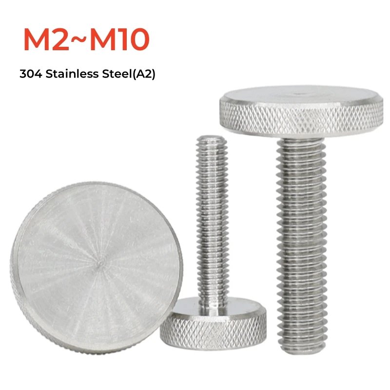304 Stainless Steel M2M2.5M3M4M5M6M8M10 Knurl Flat Round Head Hand Tighten Curtain Wall Glass Thumb Screw Bolt Advertising Nail