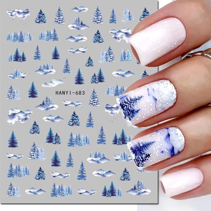 3d Nail Art Stickers Winter Christmas Trees Snow Mountains Xmas Snowflakes Decals For Nails Decoration Manicure Salon Beauty