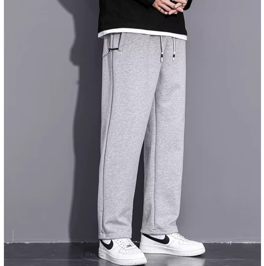 Spring and autumn new men's sports pants straight leg casual pants men large size solid color everything stretch zipper long pan