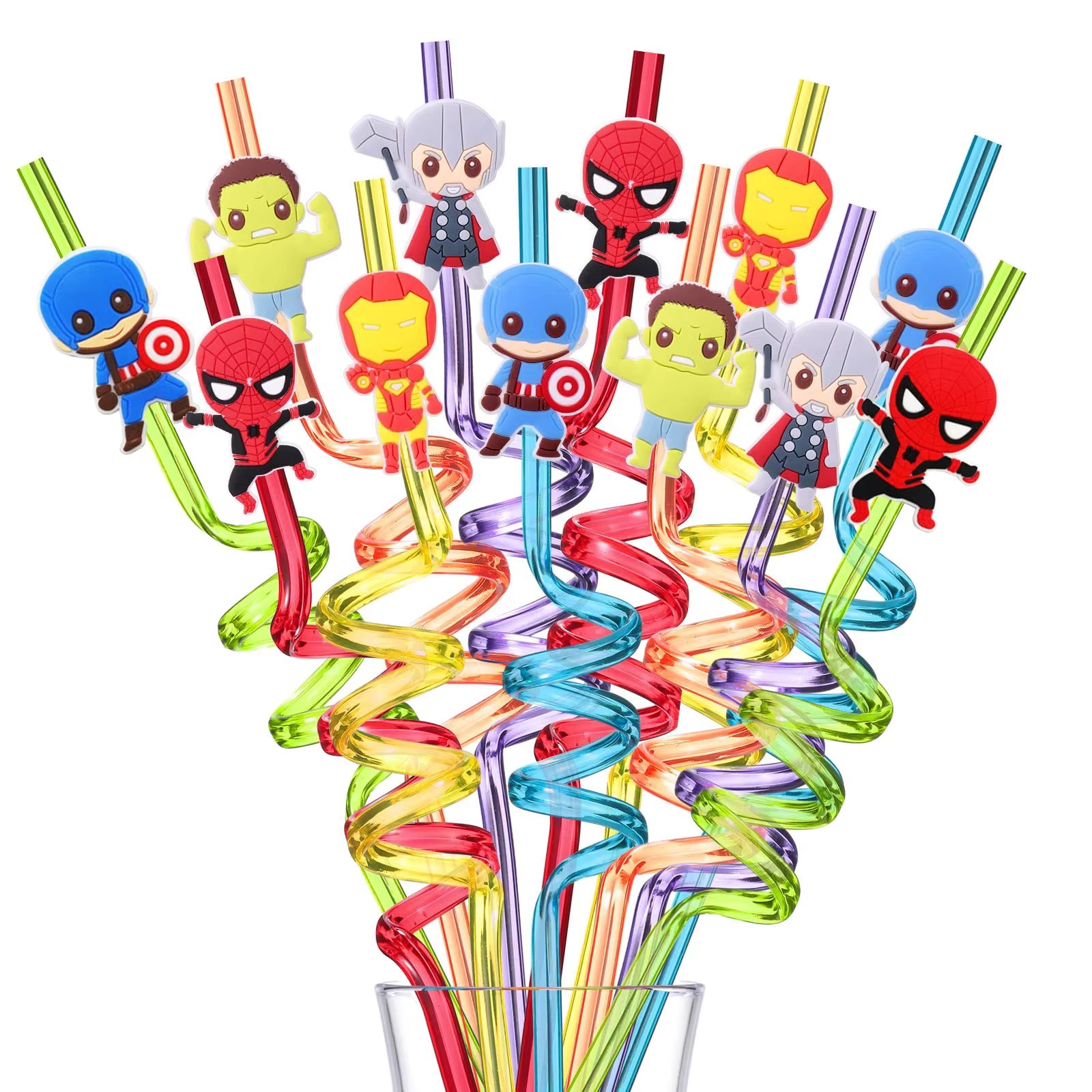 6/12Pcs Superhero Birthday Party Supplies Reusable Drinking Straws Kids Party Favors with For Kids Baby Decoration Straws