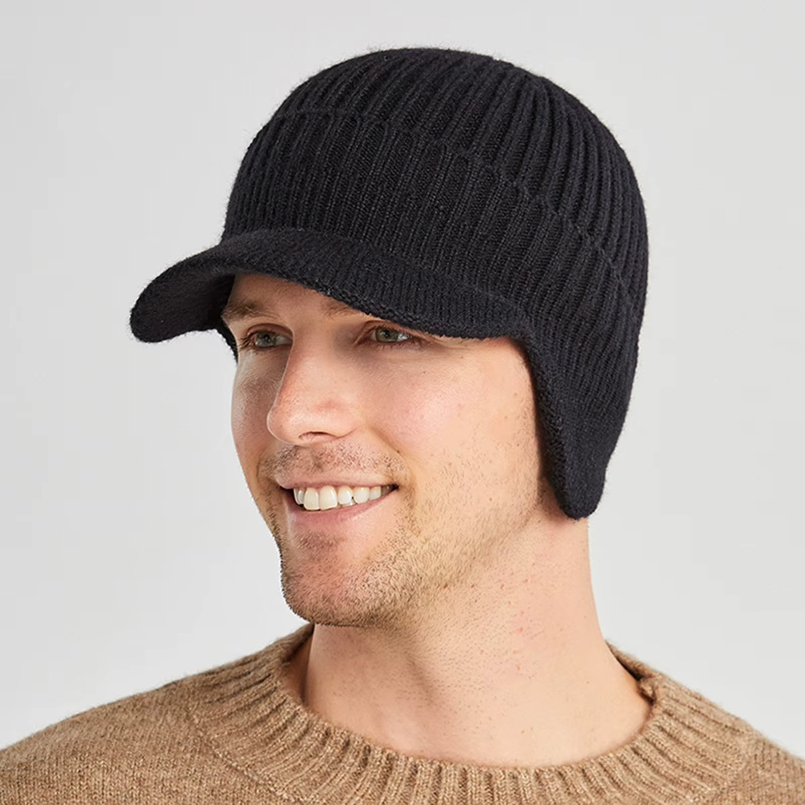 Winter Ears Protected Visor Hats for Man Fashion Outdoor Warm Thicken Hat Short Brim Knit Cap Autumn Solid Color Casual Cap Male