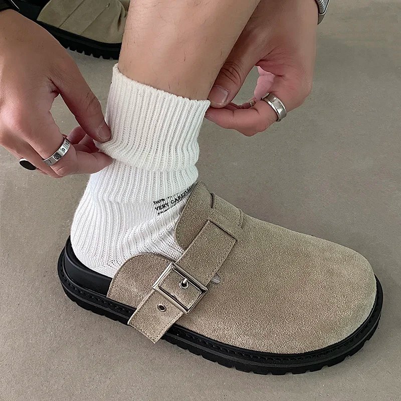 Original handmade birken shoes for men genuine leather suede thick sole full package half slippers worn on outside beach shoes