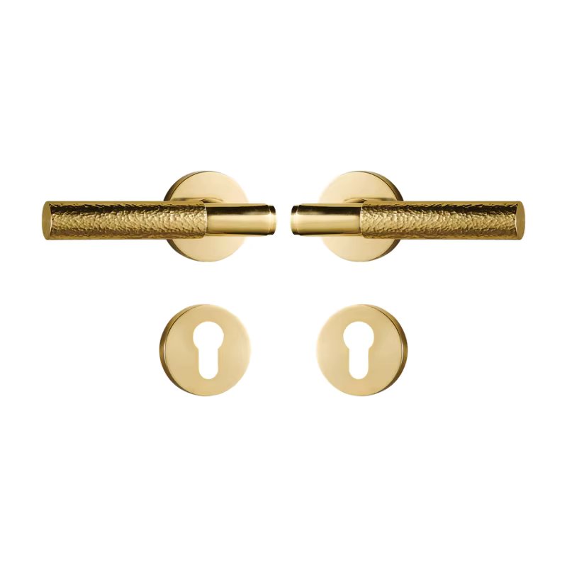 Dooroom Brass Door Lock Set Hammered Polished Brass Gold Yellow Bronze Interior Bedroom Bathroom Double Wood Door Lever