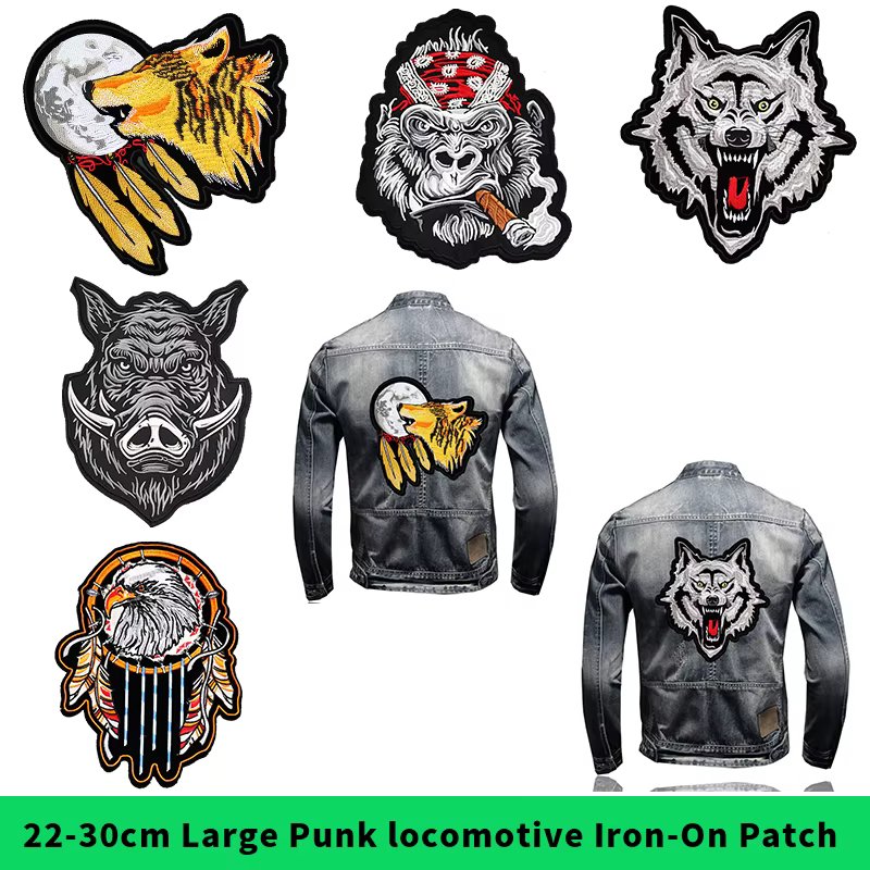 Punk Hot bonding Patch Wild animals and smoking gorillas large embroidered motorcycle patches clothes accessories iron-on badges