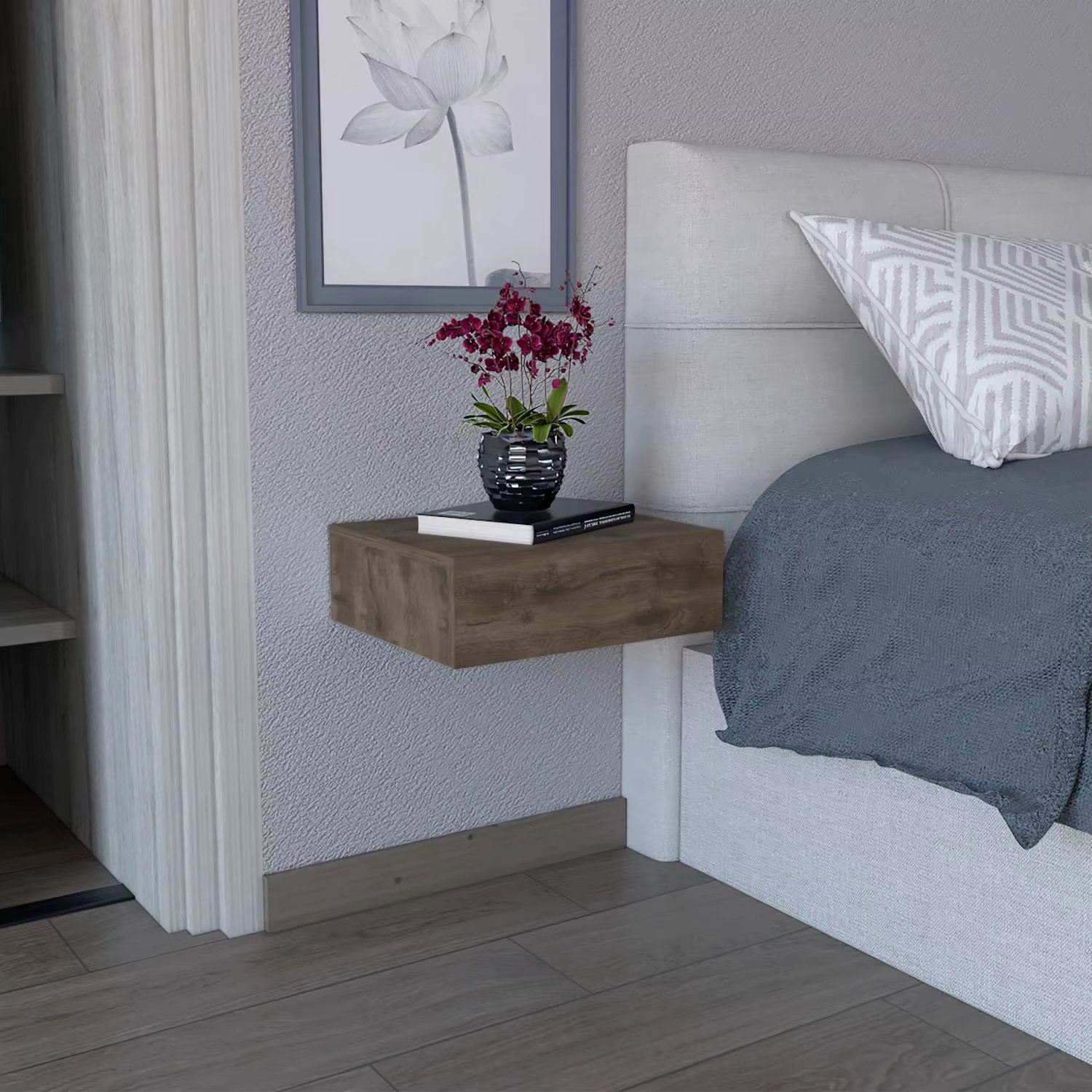 Milano Floating Nightstand, Wall-Mounted with Drawer Dark Brown