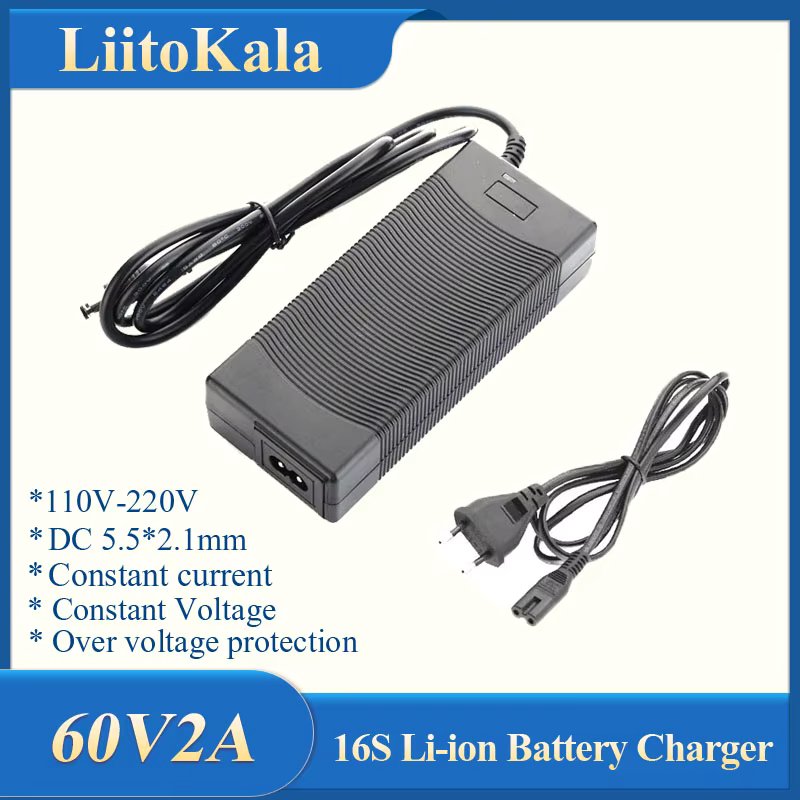 LiitoKala charger 67.2V 2A lithium battery charger for 16S 60V Li-ion Battery pack Charger DC 5.5*2.1MM