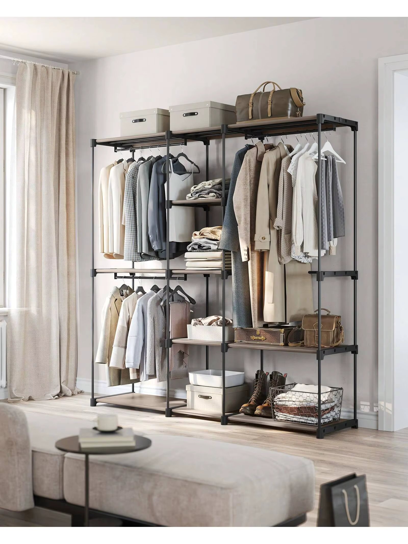 SONGMICS dresses stand, dresses cabinet open, 4 hanging hand fan