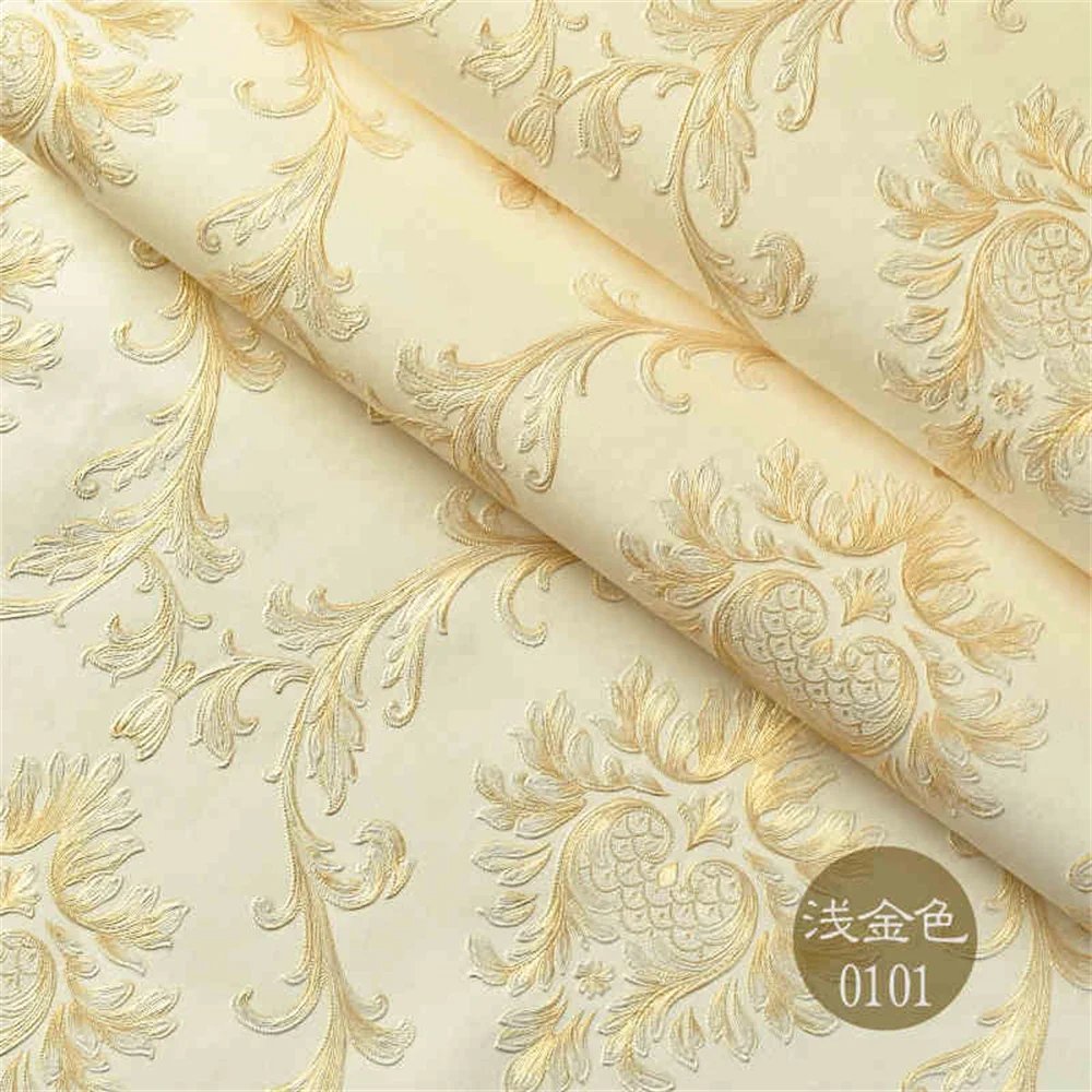 Luxury 3D Embossed Floral Wallpaper European-Style Living Room Bedroom 3 D Stripes Wallpaper Roll