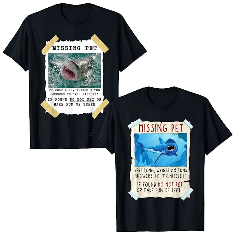 Shark T-Shirt, Funny Shark Shirt, Shark Lover Gift, Missing Pet Shark Theme Tee Lovely Cute Graphic Outfits Short Sleeve Blouses