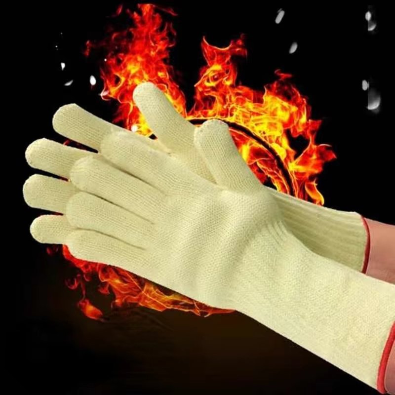 High Quality Thicken Double Cotton 500 Celsius Super Heat Resistant Anti Burn Heatproof Gloves Oven Kitchen White