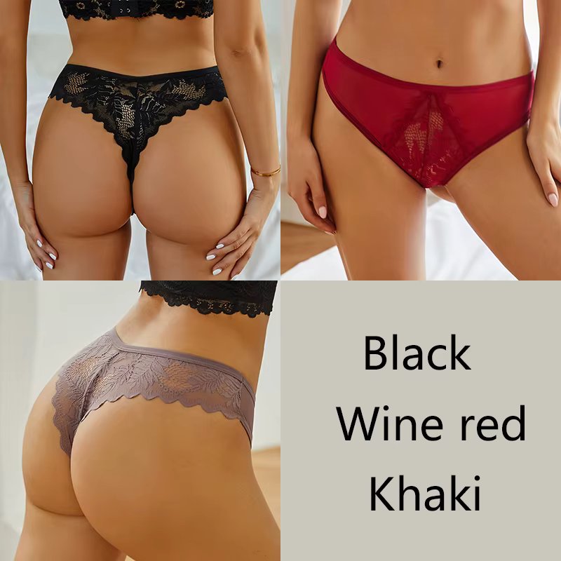 FINETOO 3Pcs/set Sexy Thongs Women Lace Floral Bikini Underpants S-XL Low-Rise G-string Underwear Ladies Thong Panties Lingerie