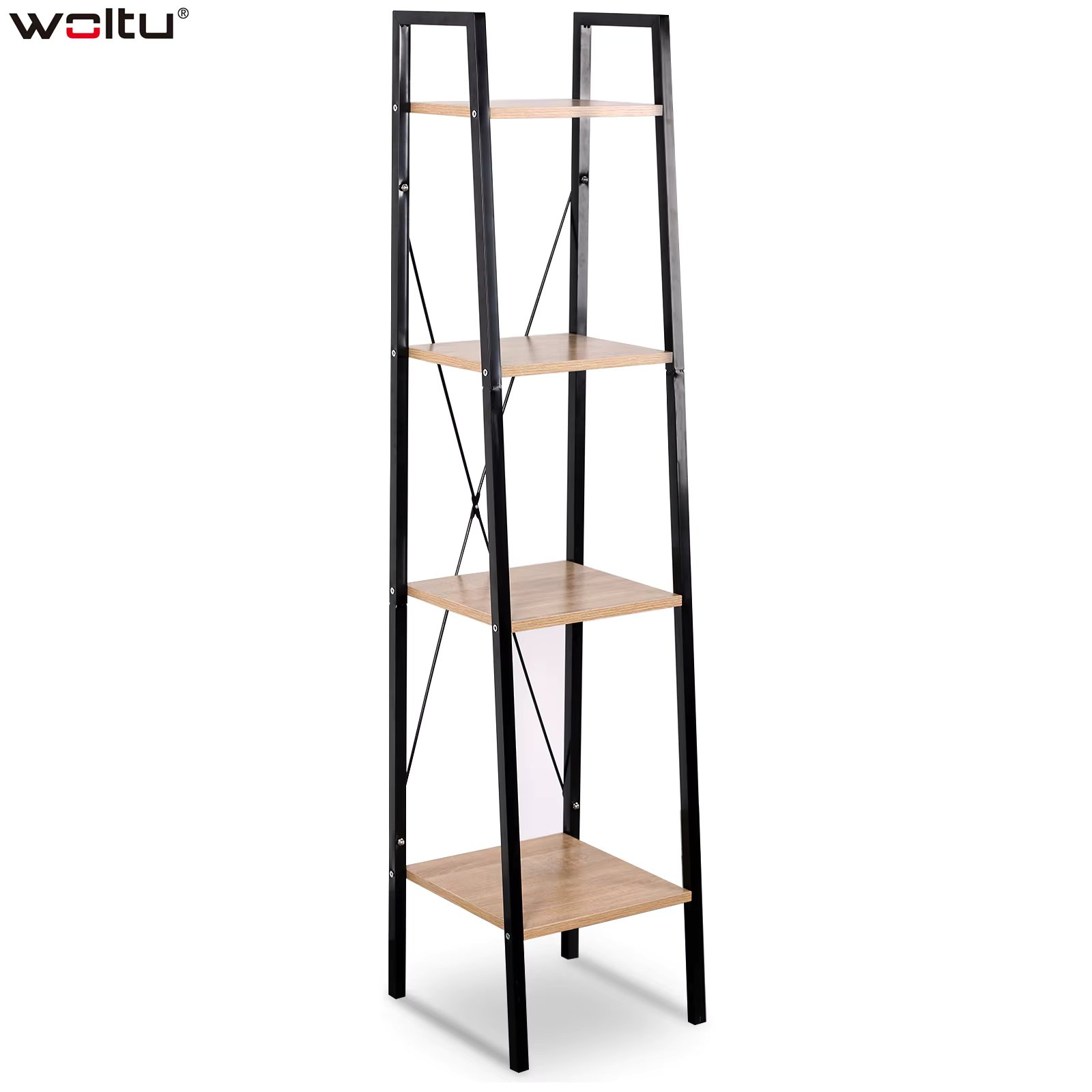 4 Shelf Heavy Duty Shelving Unit Wood Bookcase Metal Frame Industrial Garage File Rack Organizer for Living Room Bedroom