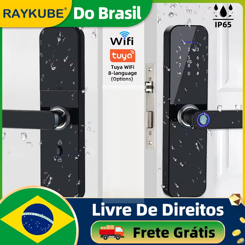 Do Brasil RAYKUBE F005 IP65 Waterproof Tuya Wifi Electronic Smart Door Lock With Fingerprint/Card/Password/APP Unlock