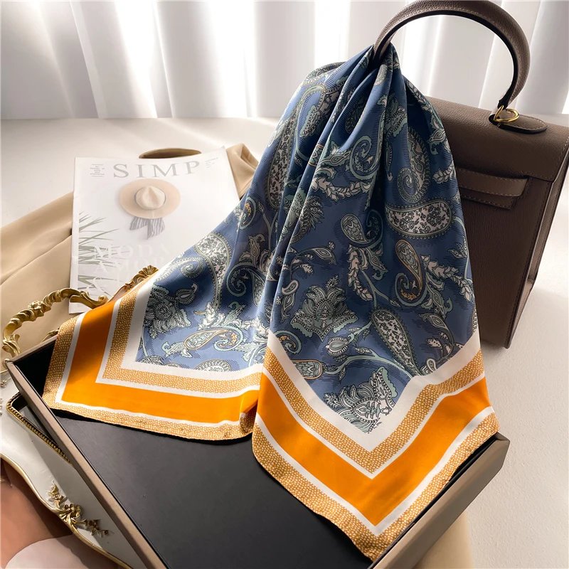 Print 70cm Silk Feeling Satin Headkerchief Women Luxury Design Neck Tie Scarf Female Hair Hand Wrist Foulard Shawl Hijab Bandana