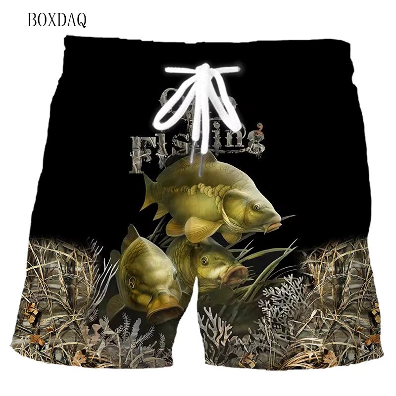 Men's Fishing Shorts Summer 3d Fish Printed Beach Shorts Elasticity Waist Loose Casual Oversized Man Shorts 6XL Plus Size