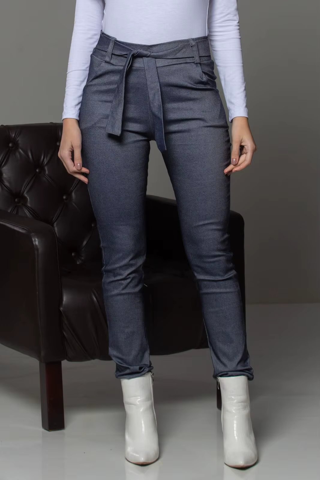 Blue Women's Bengaline Social Pants with Belt Tie