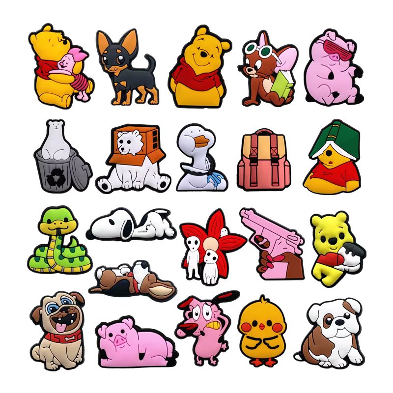 1pcs Funny Animals Shoe Charms Cartoon Winnie Pooh Shoes Button Badge Cute Pig Dog Duck Bear Snake Shape PVC Shoes Accessories