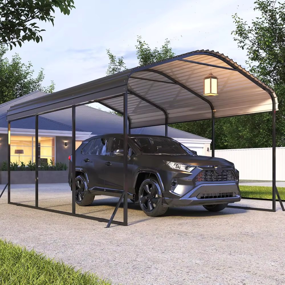 10x15 FT Metal Carport, Heavy Duty Carports Canopy with Enhanced Base, Galvanized Steel Roof and All-Metal Frame,Truck and Boats