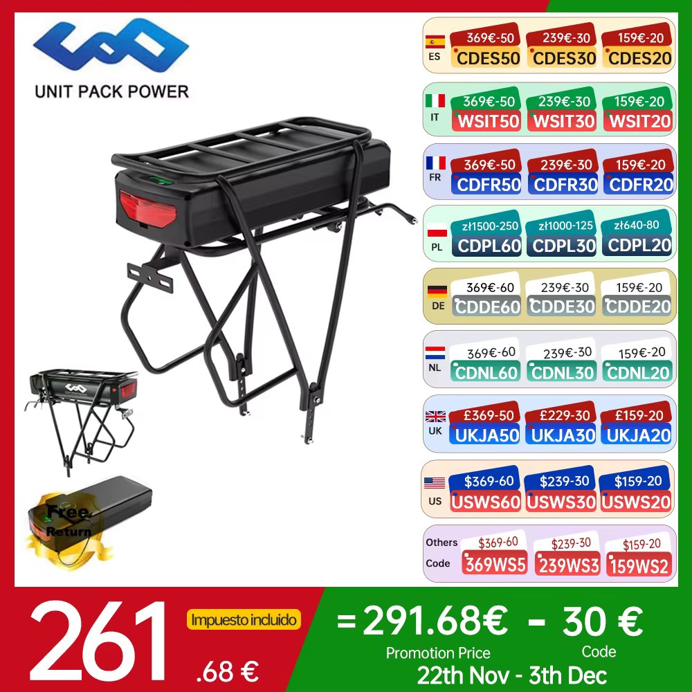 Rear Rack eBike Battery 21700 18650 52V 48V 27Ah 72V 20Ah with Rack no Rack Optional for 1500W 1000W 750W 500W 24"-28 inch