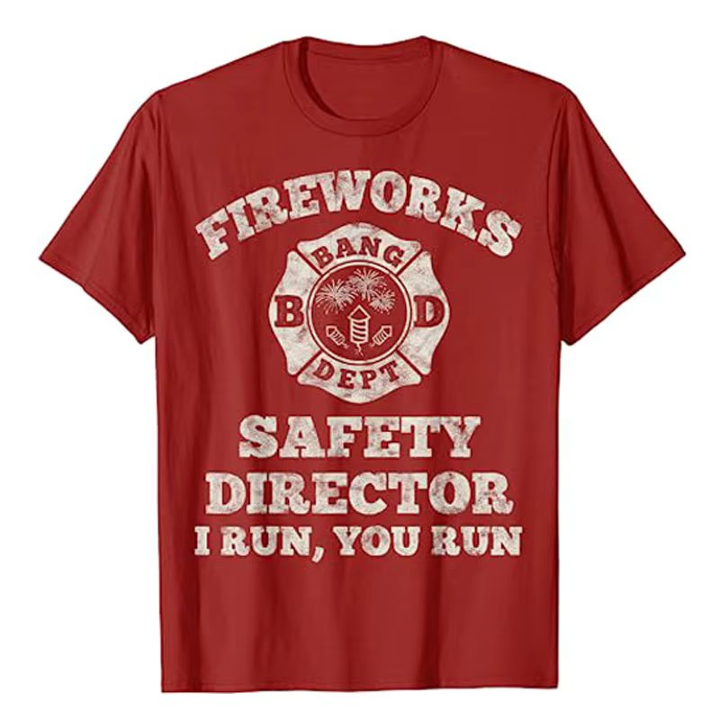 Funny Fireworks Safety Director Firefighter America Red Pyro T-Shirt Red Fire Dept Line Motif Chief's Retirement Graphic Tee Top