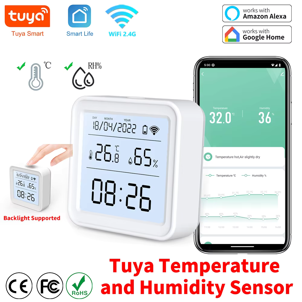 Tuya WIFI Zigbee Temperature Humidity Sensor Indoor Thermometer Detector Smart Life Remote Control Support Alexa Google Home