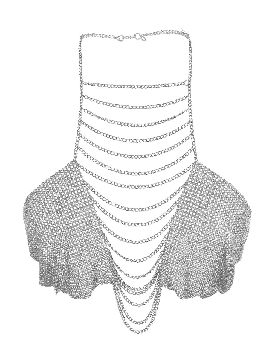 Women Body Chain Tank Tops Fashion Rhinestone Tassel Halter Neck Sleeveless Backless Bra Crop Tops Streetwear