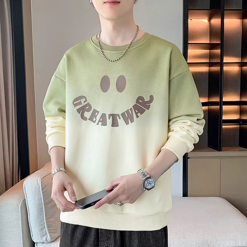 Trend-in autumn casual loose printing Gout Smiles print over-fit round men's man-to-man TS2993
