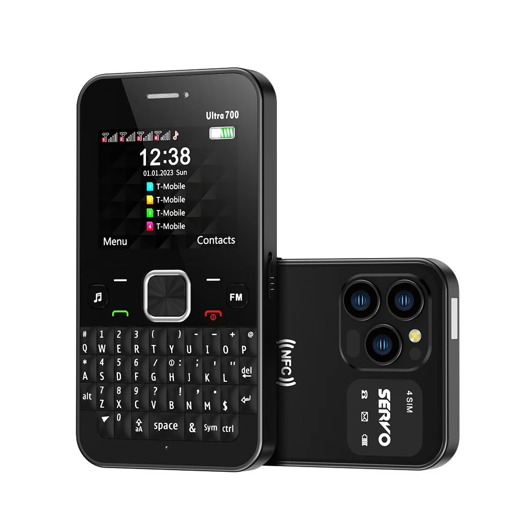 SERVO Ultra700 QWERTY 4 SIM Standby Mobile Phone 2G GSM Flashlight Call Recording Speed Dial 2.4" Telephones NFC Access Unlock