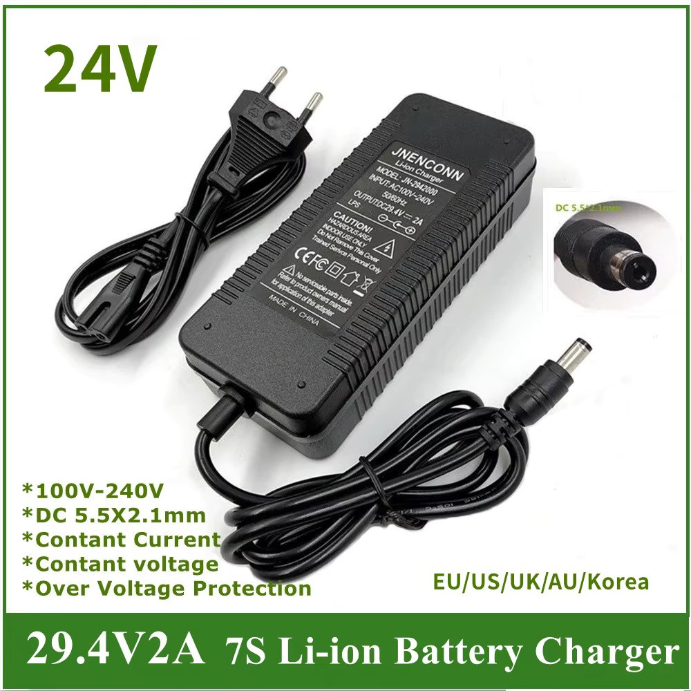 24V Li-ion Lithium Battery Charger 7 Series 29.4V 2A  Lithium Battery Charger DC Plug Connector 29.4V 2A Charger