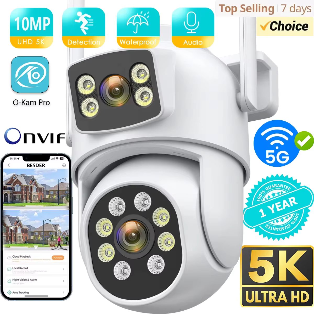 BESDER 10MP IP Camera Wifi Dual Lens Outdoor Auto Tracking Night Vision 5G HZ Wifi CCTV Surveillance Camera Security Protection