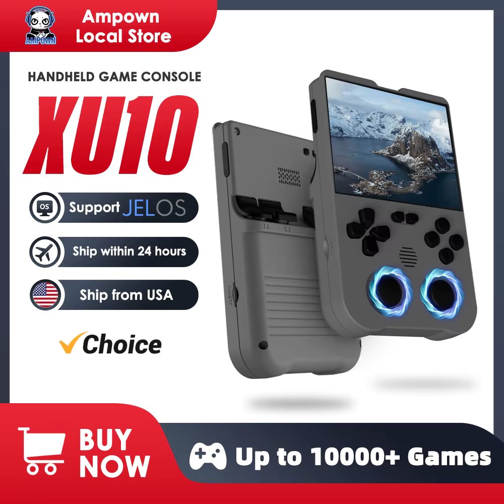 Ampown XU10 Handheld Game Console 3.5" IPS Screen 3000mAh Battery Linux System Built-in Retro Games Portable Video Game Console