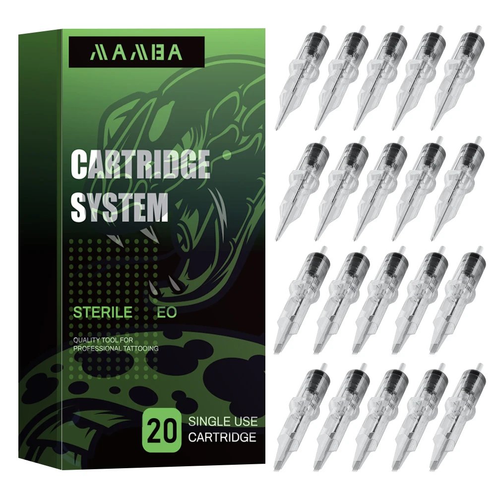MAMBA 20PCS/Box Cartridge Tattoo Needles RL RS RM M1 Disposable Sterilized Safety Tattoo Needle for Cartridge Machines Grips