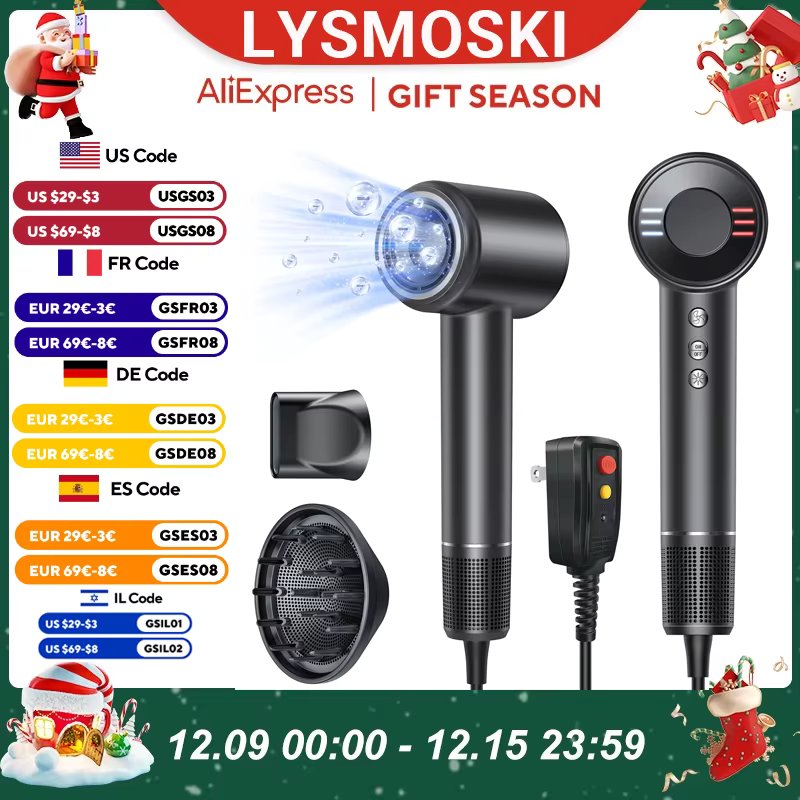 High Speed Hair Dryer with Diffuser 120000rpm Wind Speed 40m/s 3X Faster Dry Negative Ions Hairdryer For Home Travell Hotel