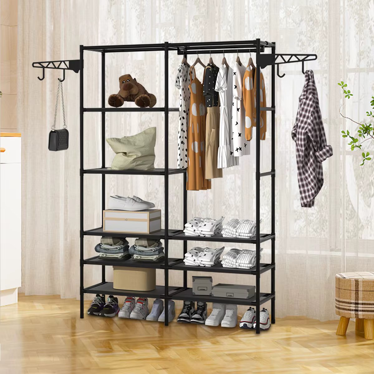 Arara Armário C/Sapateira Cabideiro em e Prateleiras em Preto