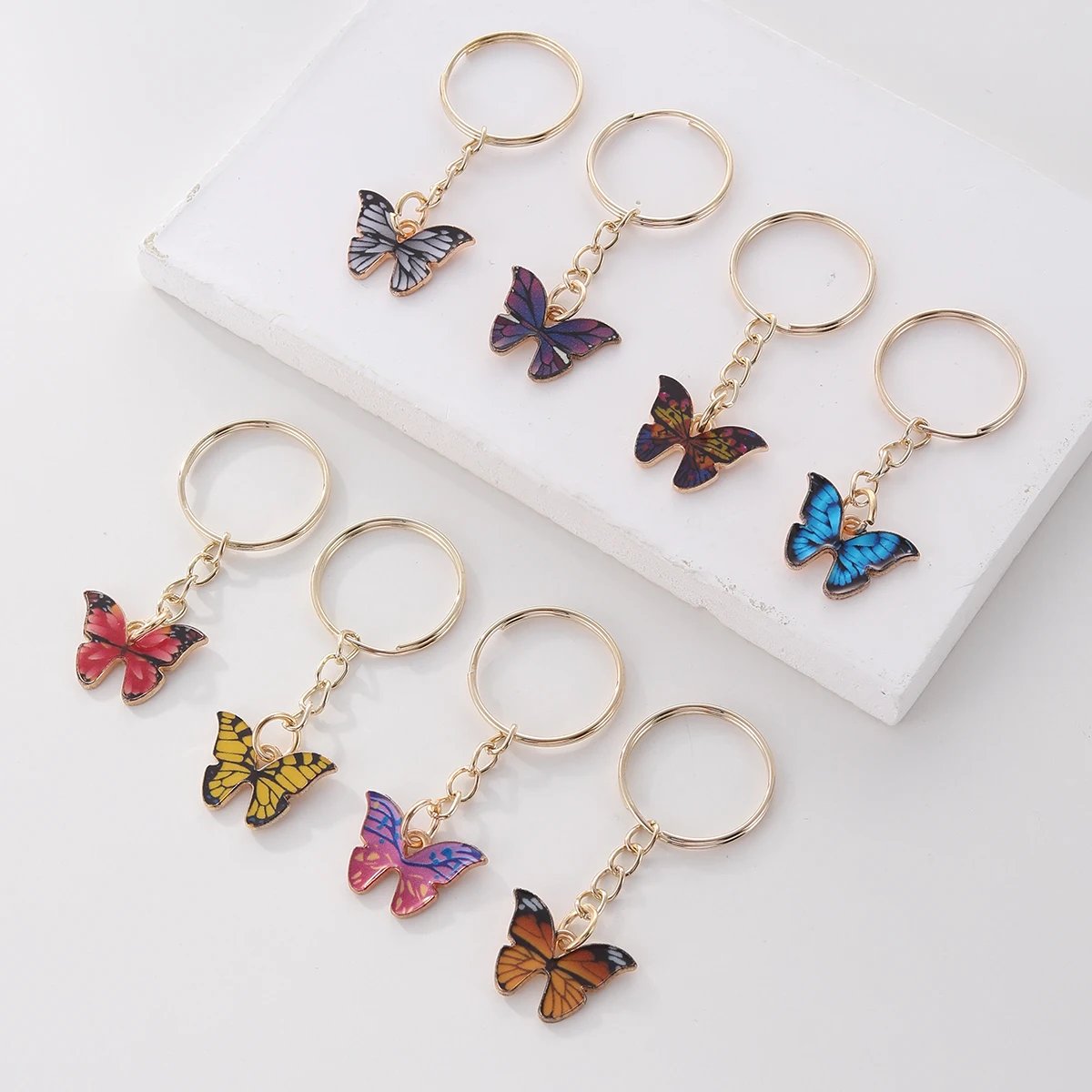 8pcs Boho Butterfly Keychain Cute Summer Animal Key Chain Ring Purse Bag Backpack Charm Earbud Case Cover Accessories Women Gift