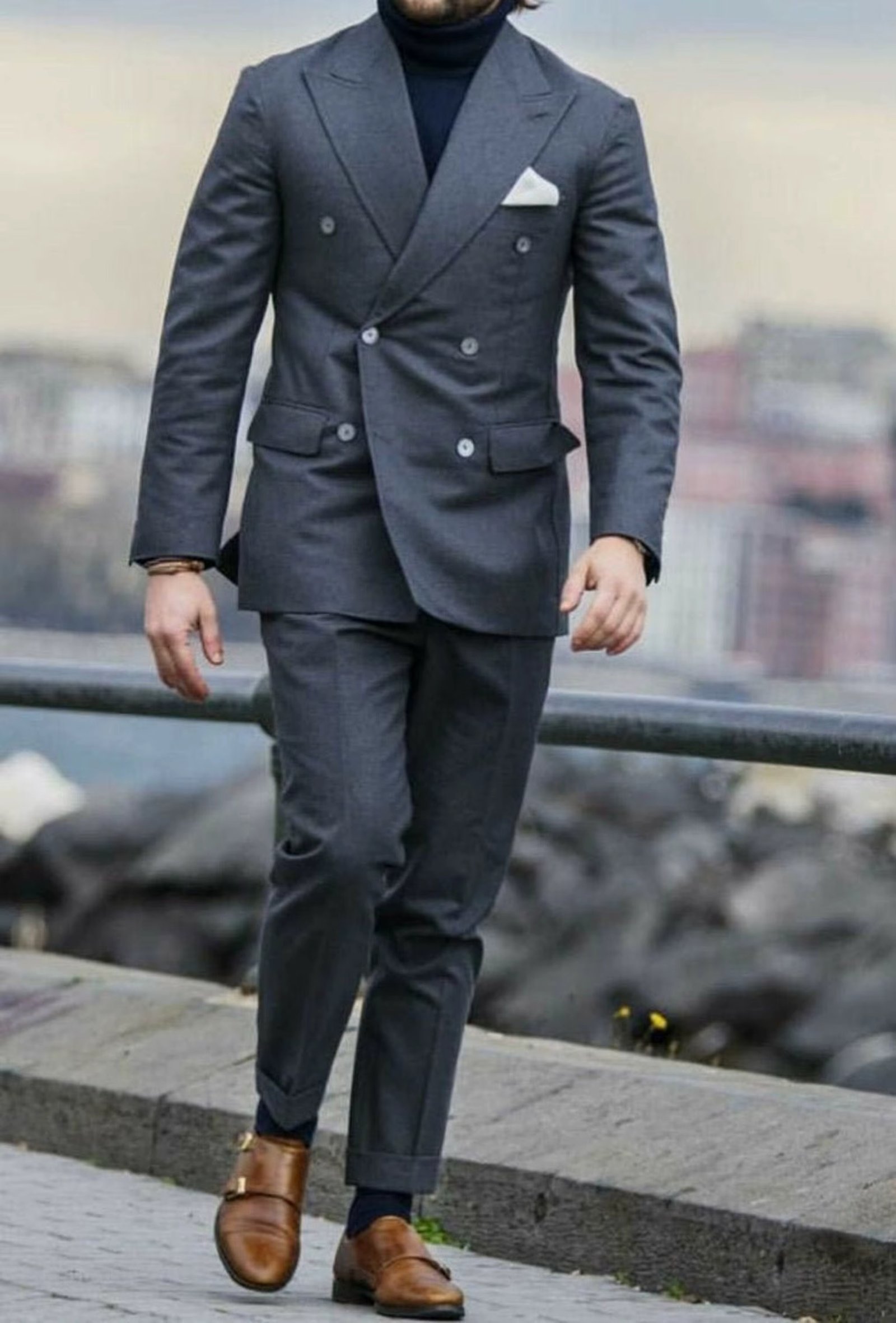 Luxury Solid Color Men's Suits Blazer Double Breasted Peak Lapel Slim Fit Male Clothing Elegant 3 Piece Jacket Pants Vest Sets