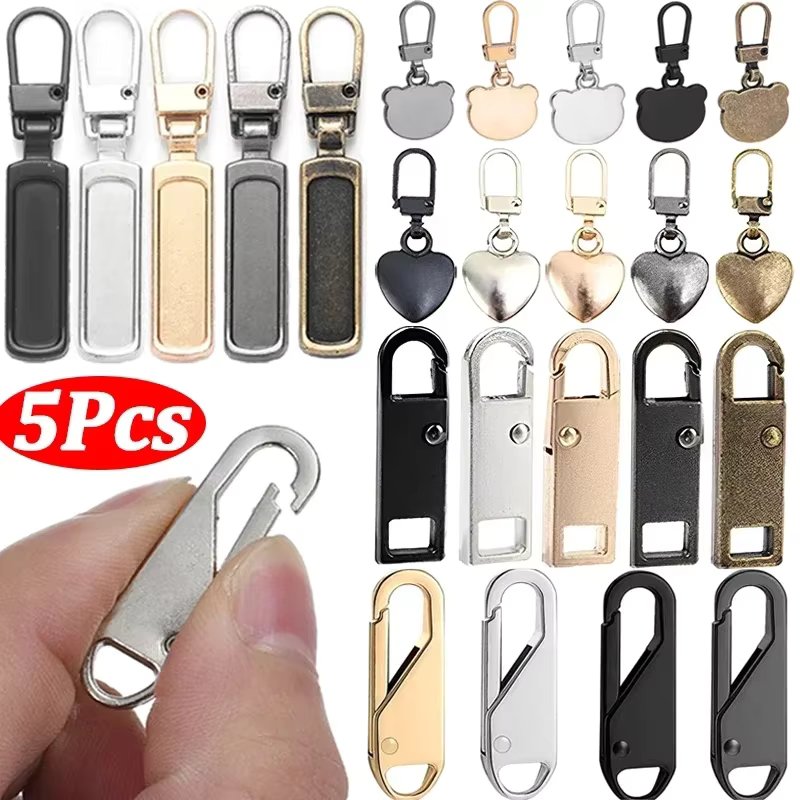 5/1Pcs Detachable Zipper Puller Metal Zipper Head Repair Kits Universal Replacement for Luggage Purse Bags Clothes Zipper Slider