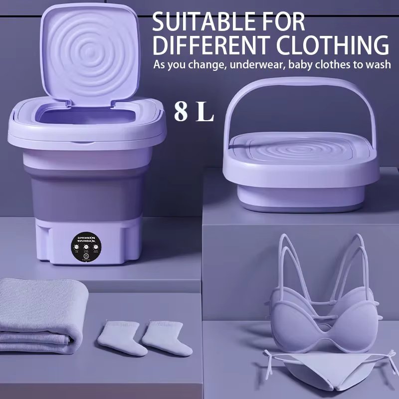 8L Folding Washing Machine Bucket for Clothes Socks Underwear Cleaning Washer Portable Small Travel Washing Machine EU/US Plug