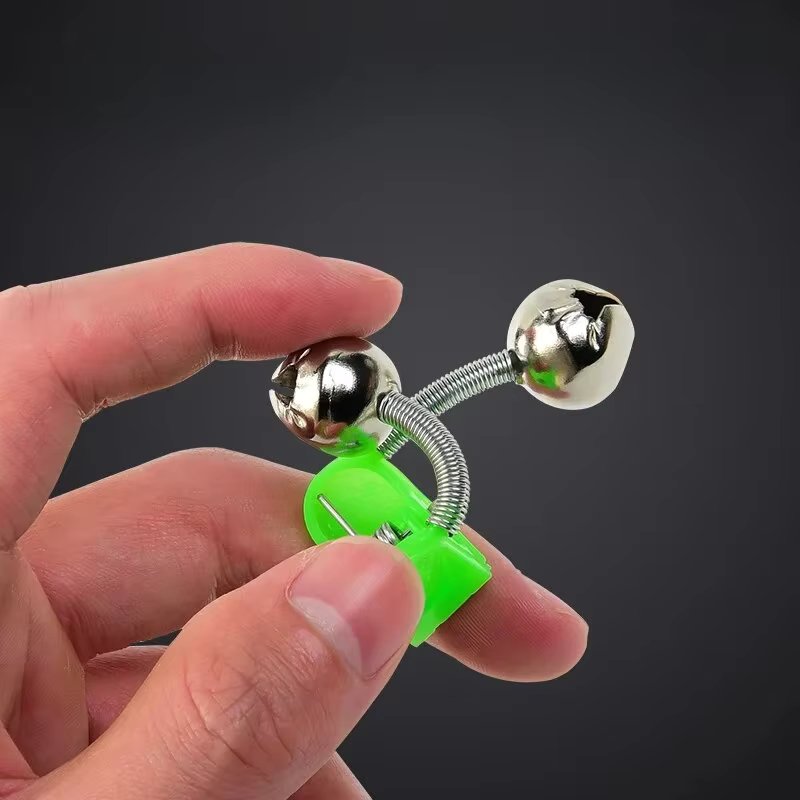5pcs/lot Fishing Bite Alarms Fishing Rod Bell Rod Clamp Tip Clip Bells Ring Green ABS Fishing Accessory Outdoor Metal