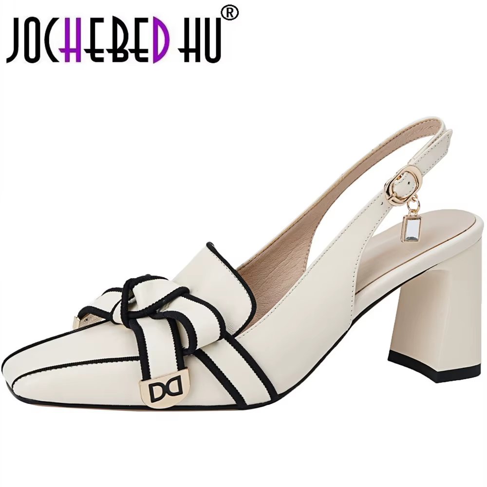 【JOCHEBED HU】2025 New Summer French Retro High-heeled Lady Sandals Female Thick Heel Square Toe with Back Empty Shoe Trend 33-46