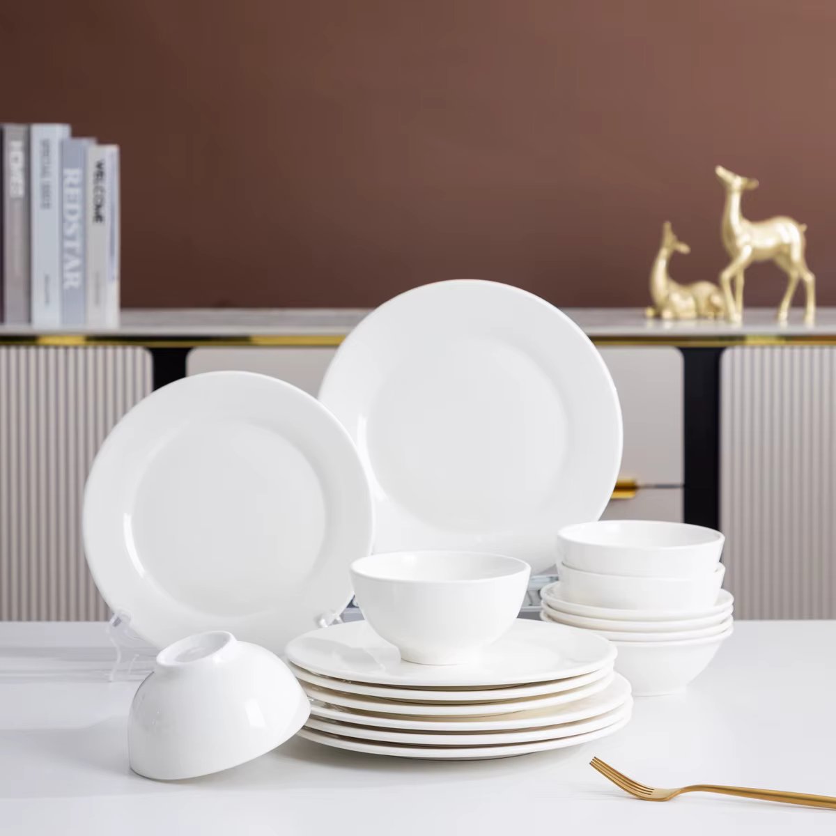 16 Pieces Ceramic Dinnerware Set White Porcelain Tableware Set with Bowls and Plates Elegant Ceramic Stoneware for Home Kitchen