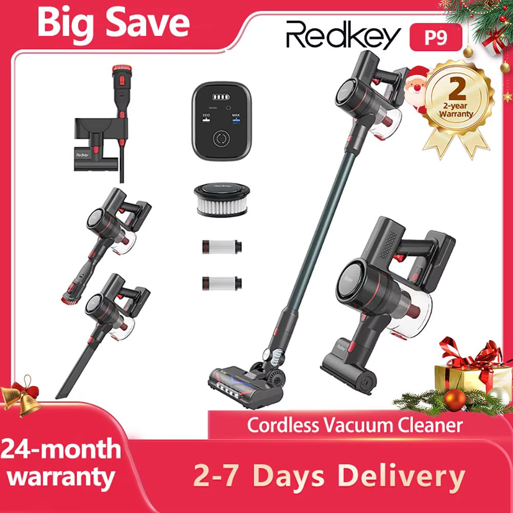 REDKEY P9 Cordless Vacuum Cleaner Cordless 8-in-1 Handheld Vacuum Cleaner 30Kpa 350W Double HEPA Filters LED Display