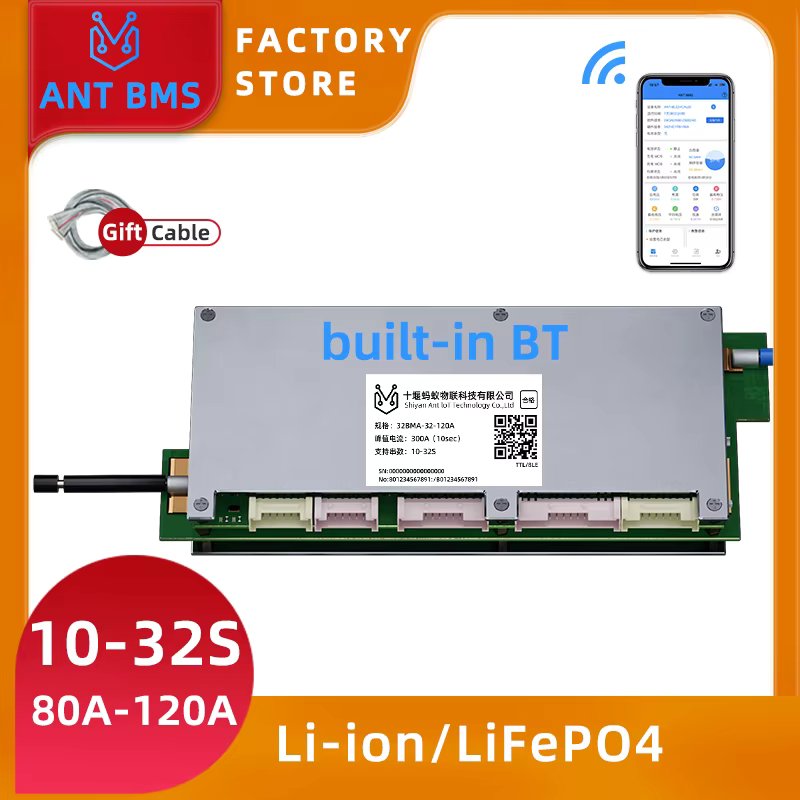 ANT BMS 10S to 32S 80A 120A  smart bms  LiFePo4 LTO Li-Ion  Battery Built-in Bluetooth 16S  NCM EV battery monitor
