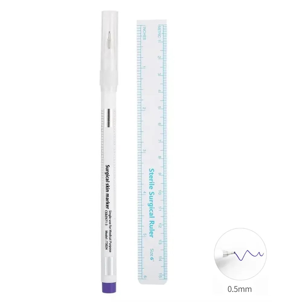 1Set Sterilized Tattoo Marker Pen Surgical Skin Microblading Positioning Tool with Measuring Ruler Permanent Makeup Accessories