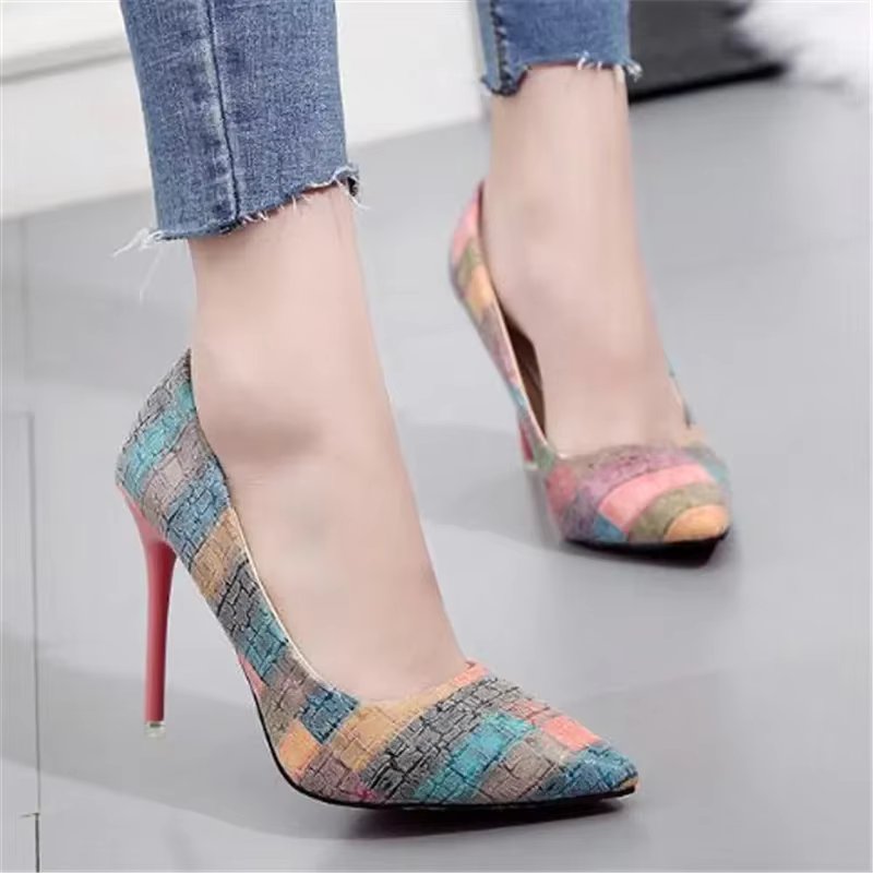 Plus Size 34-42 2023 Spell Color Women Pump High Heels Single Shoes Female Summer Patent Leather Wedding Party Woman Gladiator