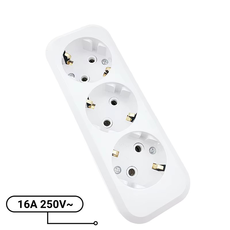 European standard 1 to 3 household socket with grounding, three position socket 16A250V white wireless